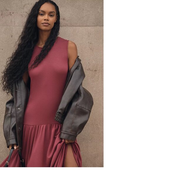 Daily Practice by Anthropologie Sleeveless Drop-Waist Midi Dress S new Wine - Picture 2 of 4